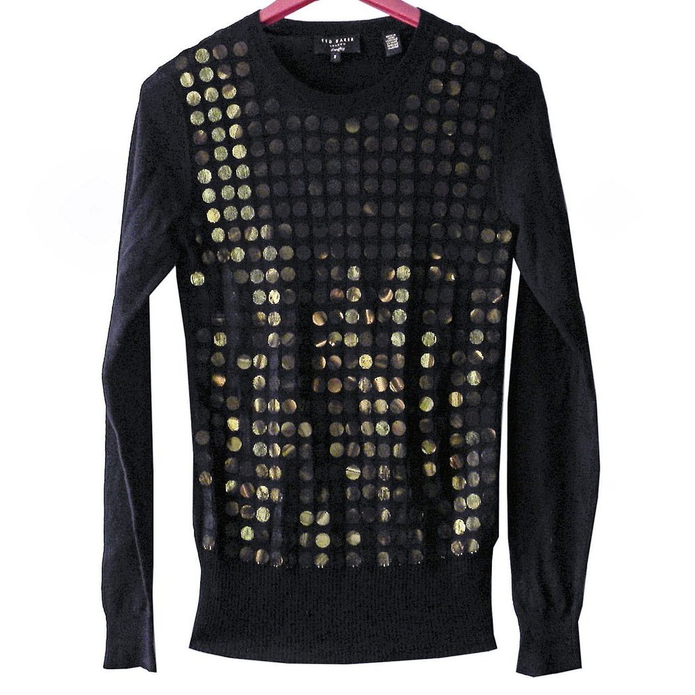 Ted Baker Black W/ Gold Sequins Front Sweater Sz S